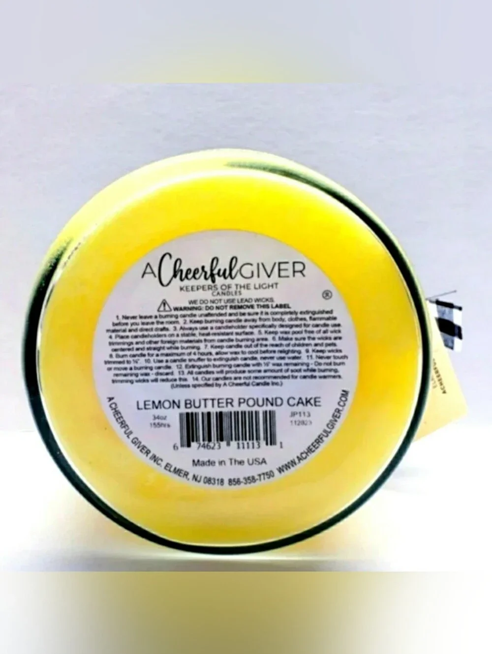 LEMON BUTTER POUND CAKE -A Cheerful Giver, Strong Scented Candle, 34 oz